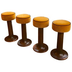 Vintage Set of Four Early 20th Century Copper Bar Stools from an Italian Ocean Liner