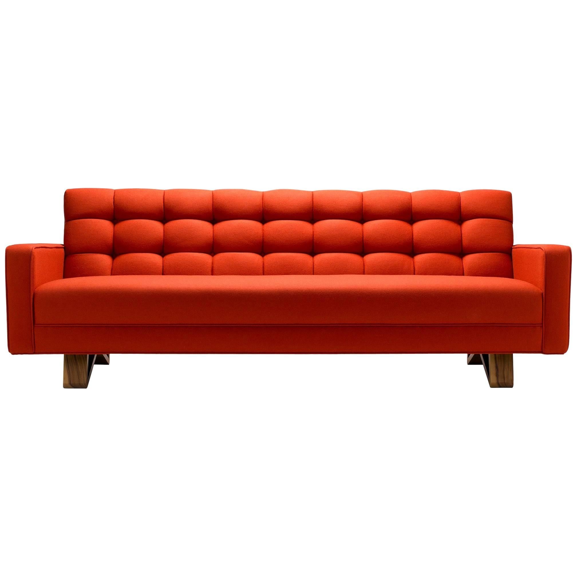 Contemporary Red Adoni Sofa in Red Wool with Walnut Legs