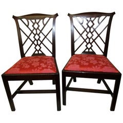 18th century English Chinese Chippendale Mahogany Chair, Pair