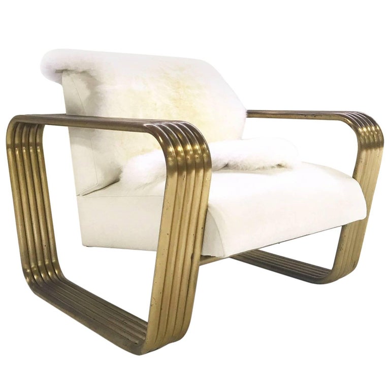 Circa 1975 Jay Spectre Lounge Chair with New Zealand Sheepskin Throw at