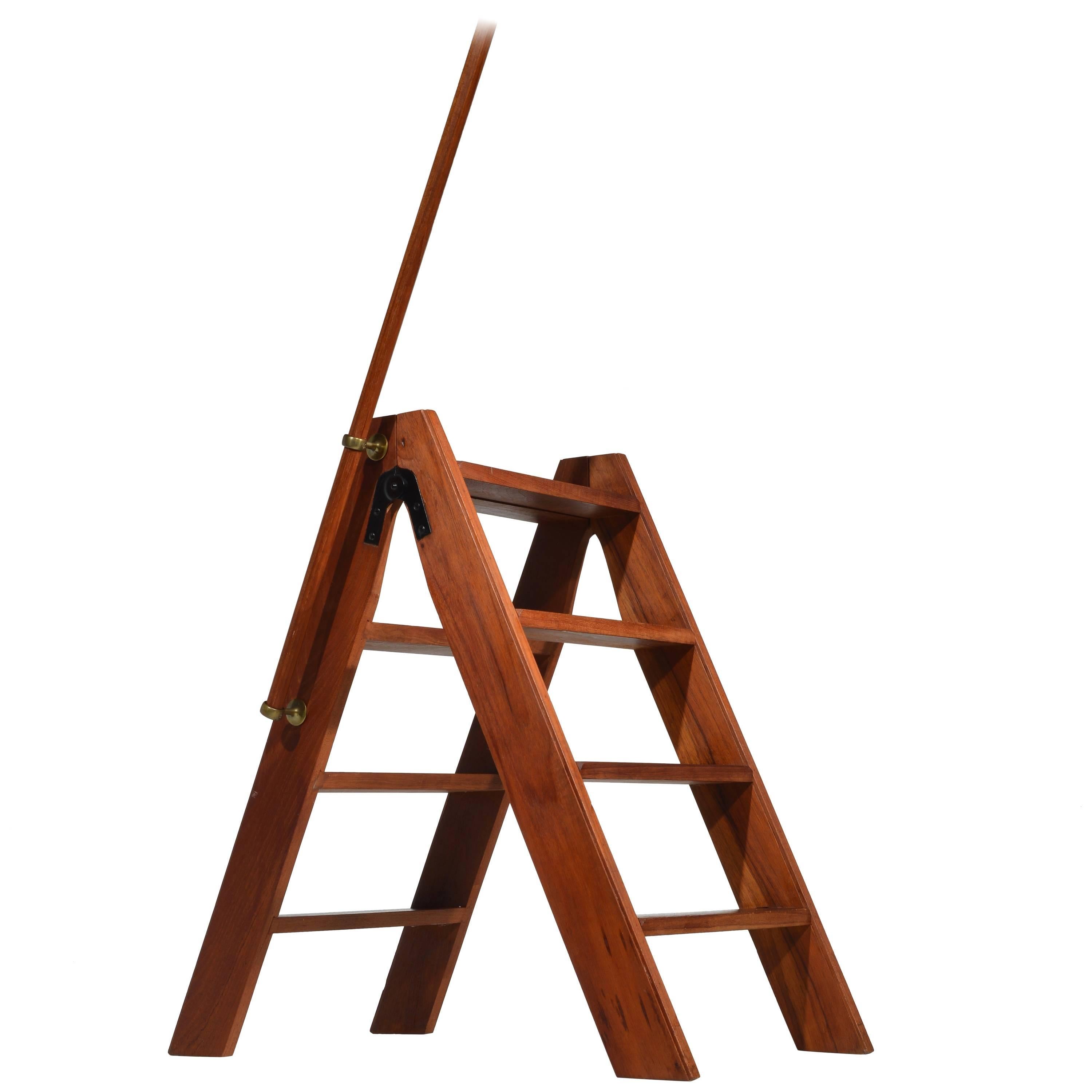 Midcentury Handcrafted Danish Step Ladder in Teak and Brass