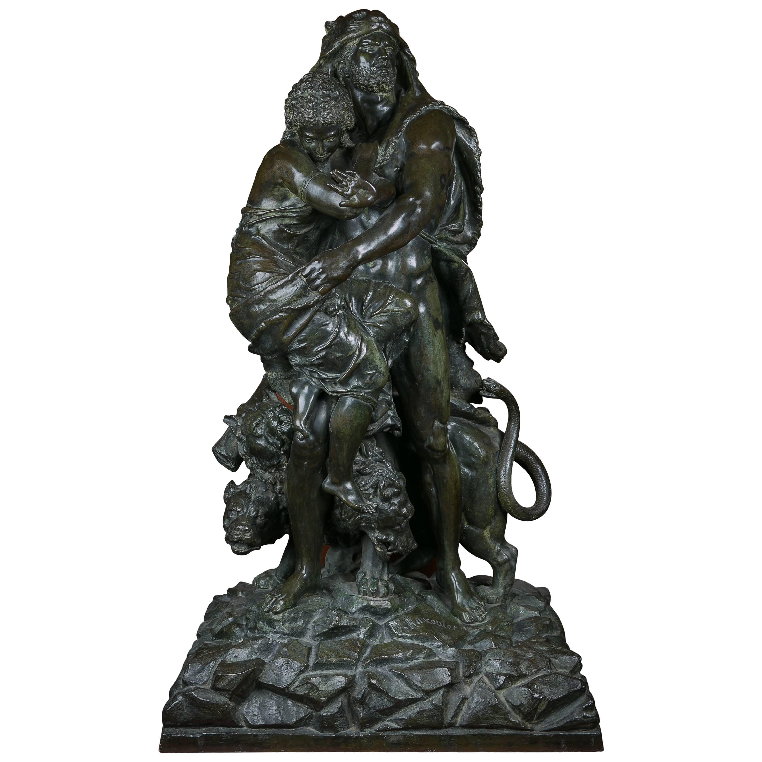 French Bronze Figure of Hercules, Athena and Cerberus, Late 19th Century For Sale