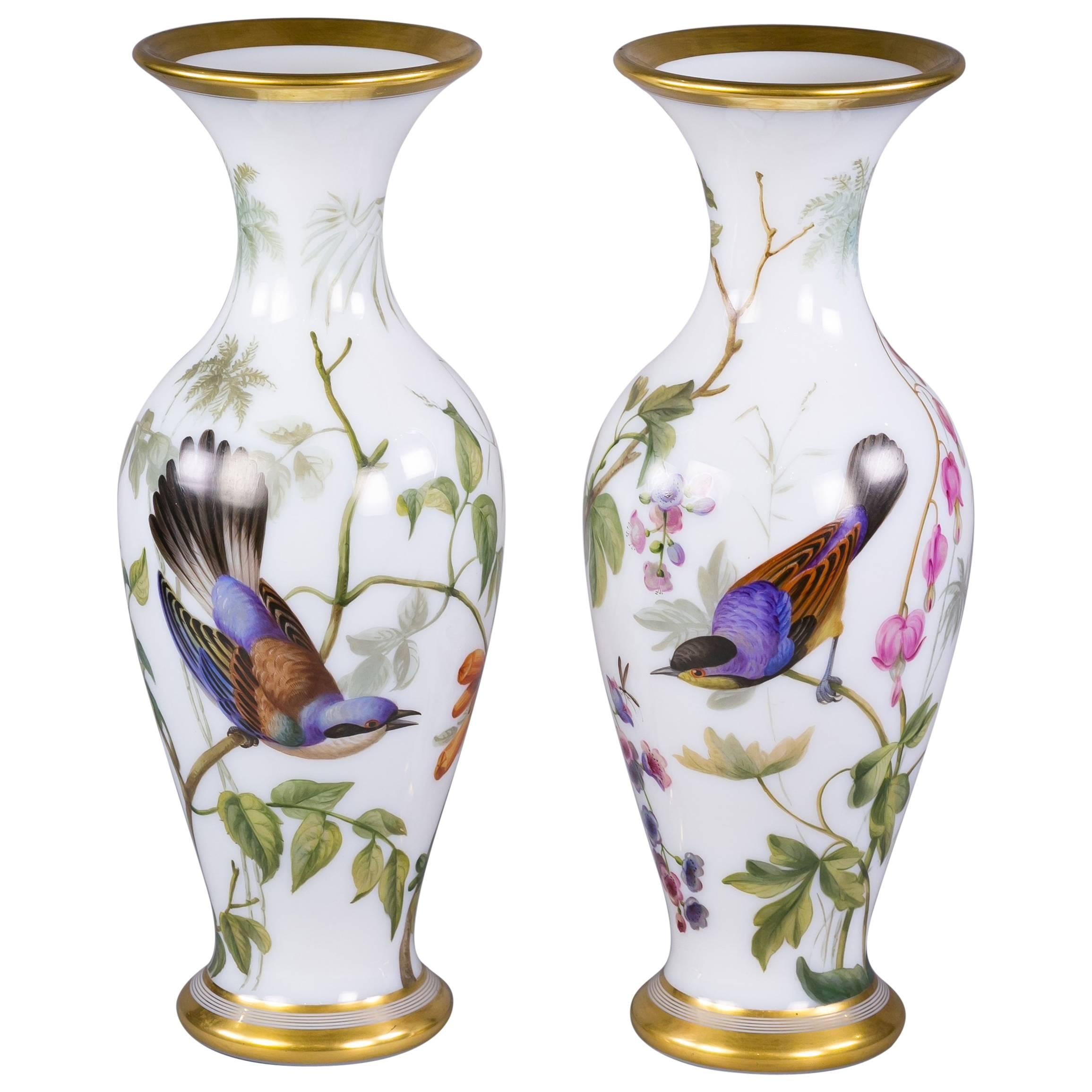 Pair of French Opaline Vases, Baccarat, circa 1835 For Sale