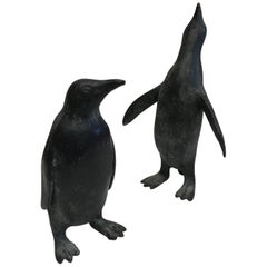 1930s Pair of Cast Solid Bronze Penguins Numbered Series