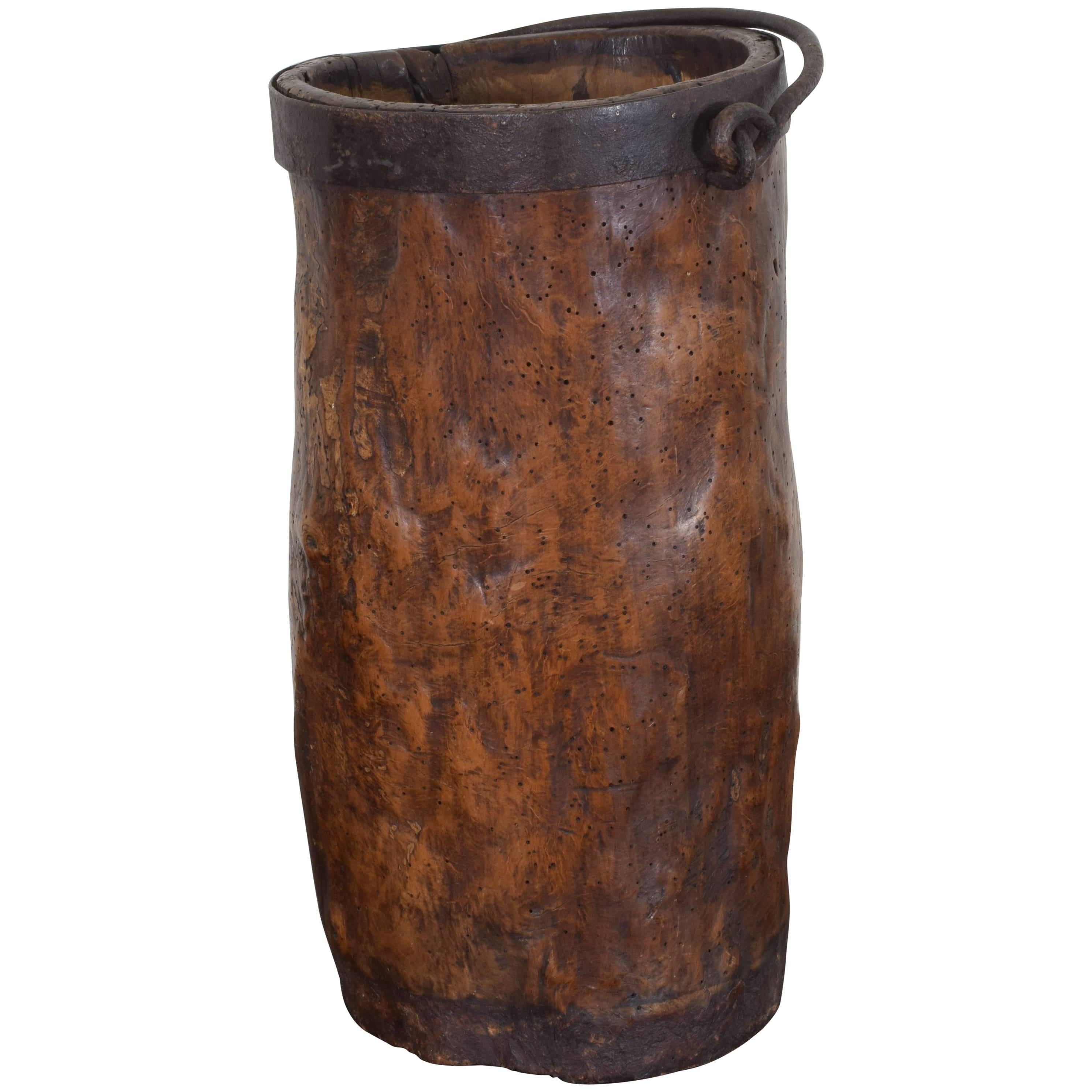 French Carved Wood and Iron Bound Handled Bucket, 18th-19th Century