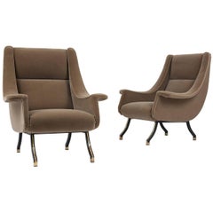 Used Italian Mid-Century Modern Lounge Chairs, Pair