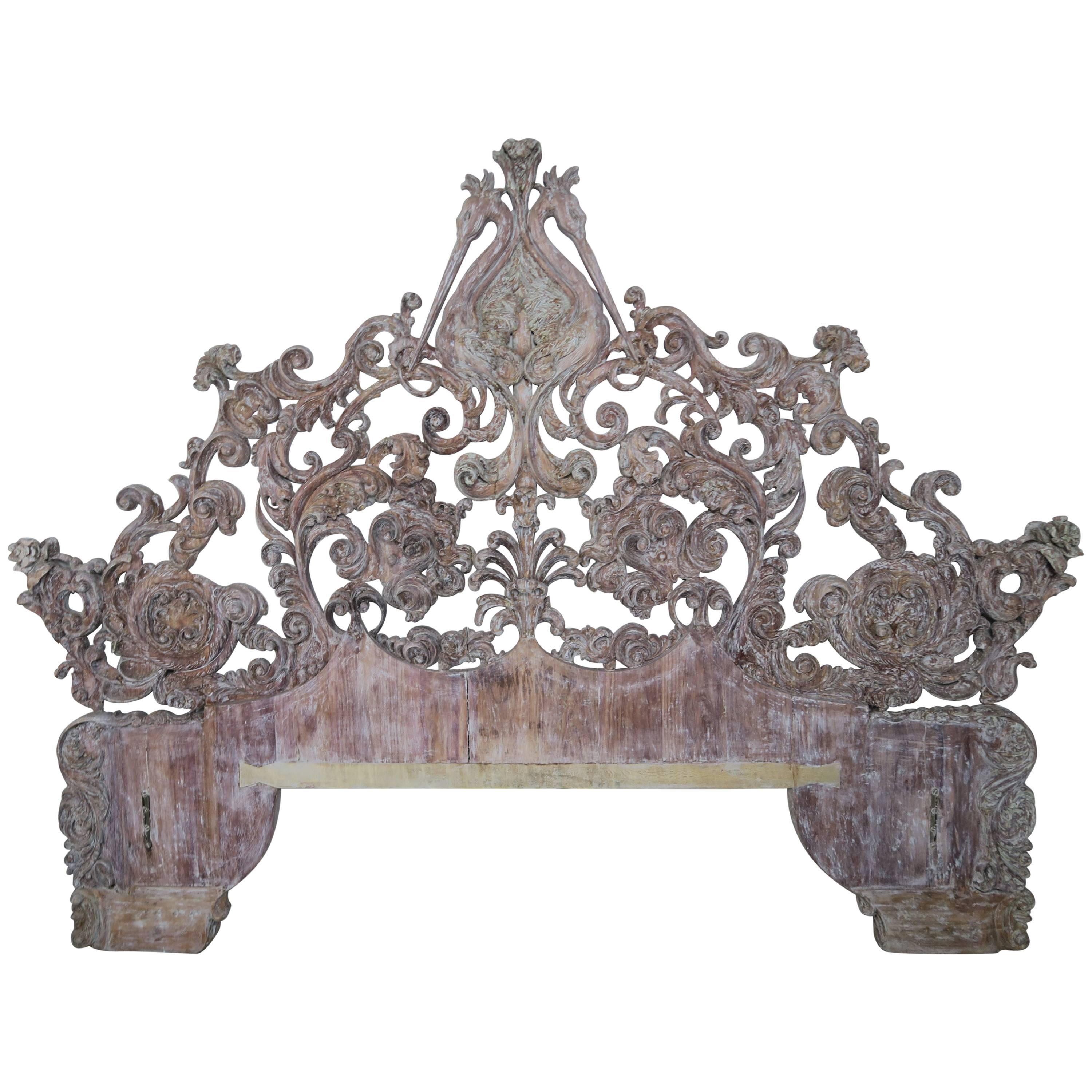 Italian Monumental Rococo Style Carved Wood Headboard