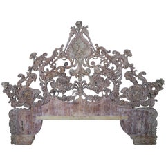 Tête de lit monumentale italienne en bois sculpté de style rococo