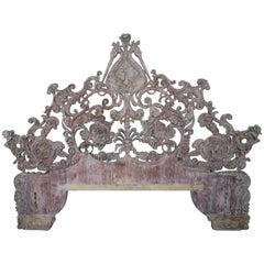 Antique Italian Monumental Rococo Style Carved Wood Headboard