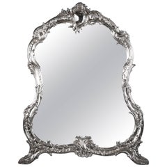 Grand miroir de table continental en argent, datant d'environ 1880