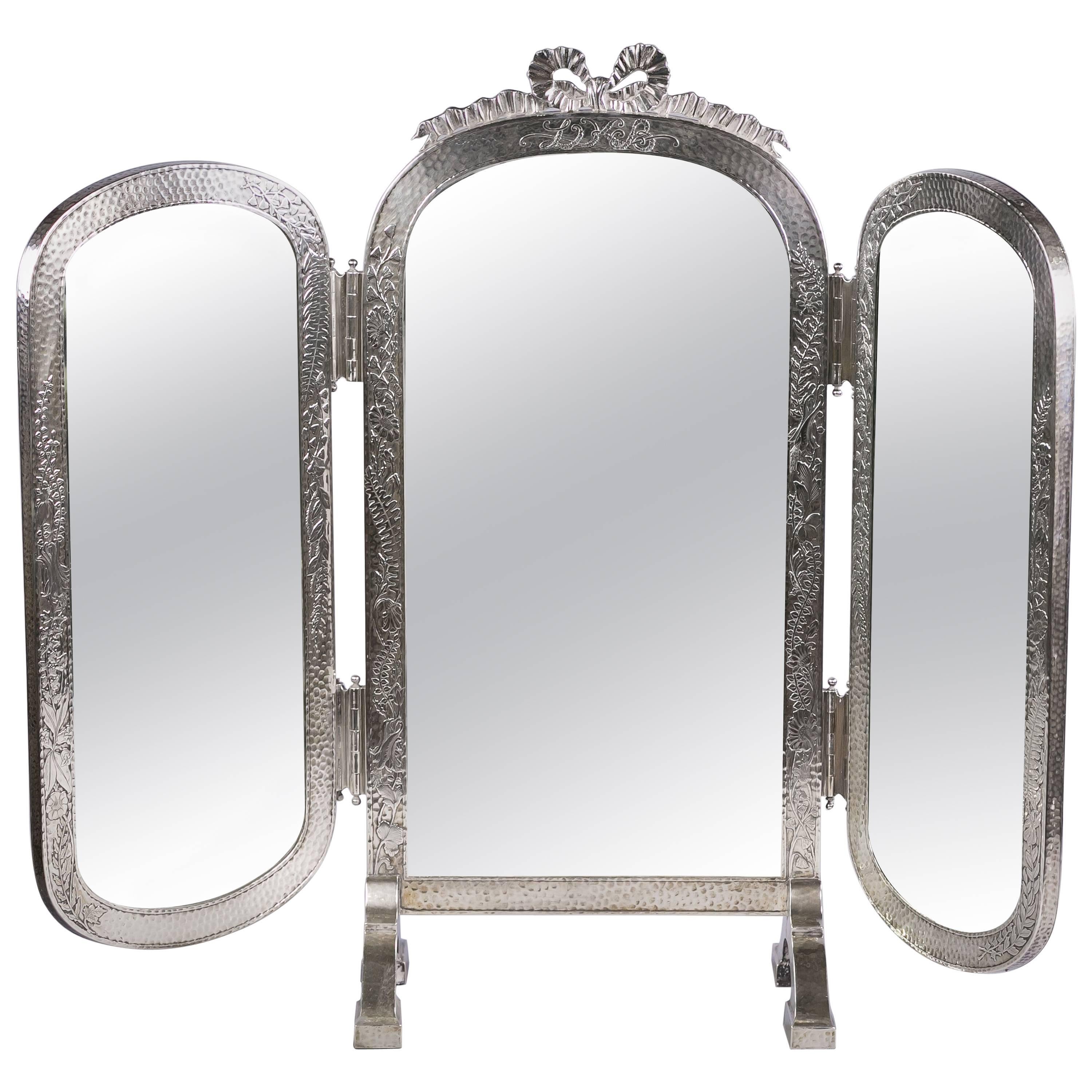 Sterling Silver Three-Part Dressing Mirror, Gorham, circa 1900 For Sale