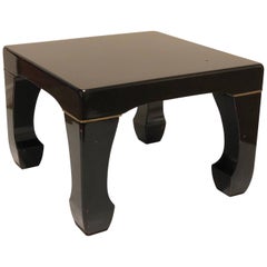 Mid-Century Modern Black Lacquer Low Japanese Stool with Gold Leaf Accents
