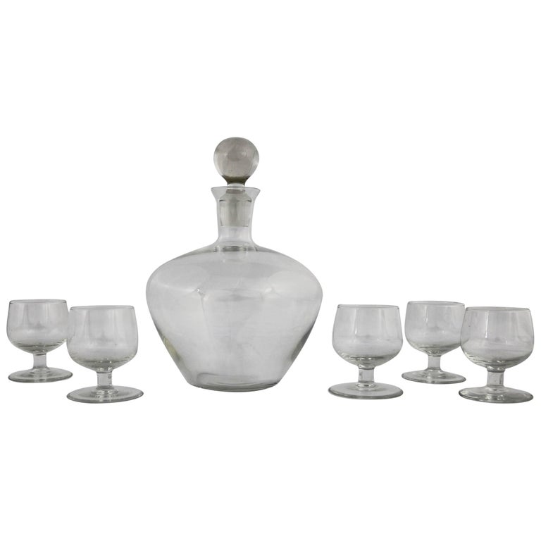 Smoked Glass Faceted 1960s Decanter Set with Six Glasses at 1stdibs
