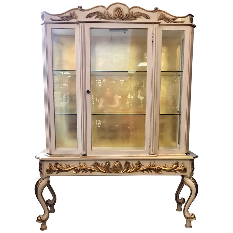 Gold Gilt Display Cabinet Vitrine, Cream Colored China Cabinets