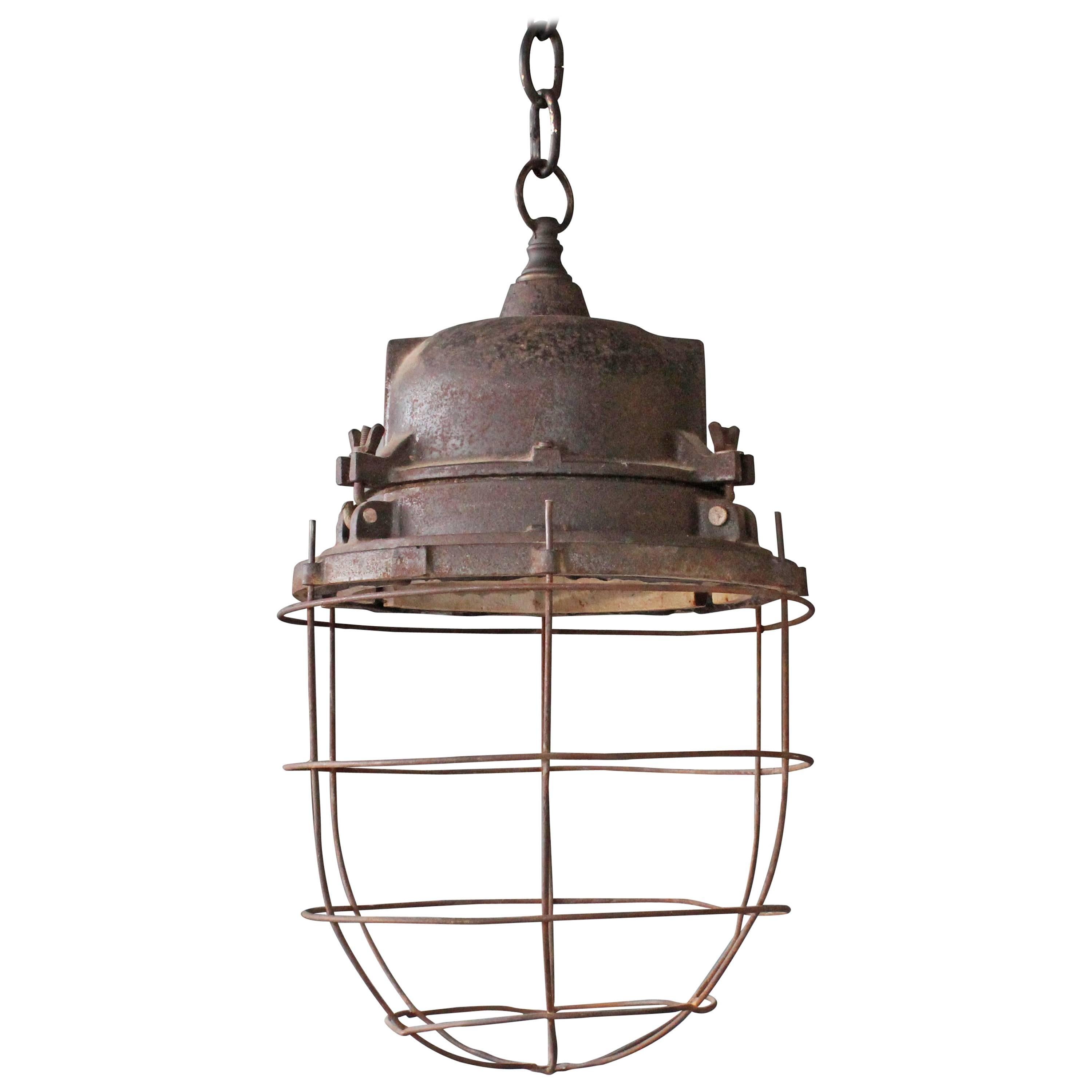 Vintage Industrial Caged Hanging Light