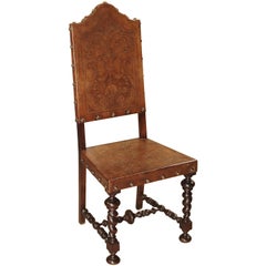 Antique Engraved Leather Side Chair from Portugal, 19th Century