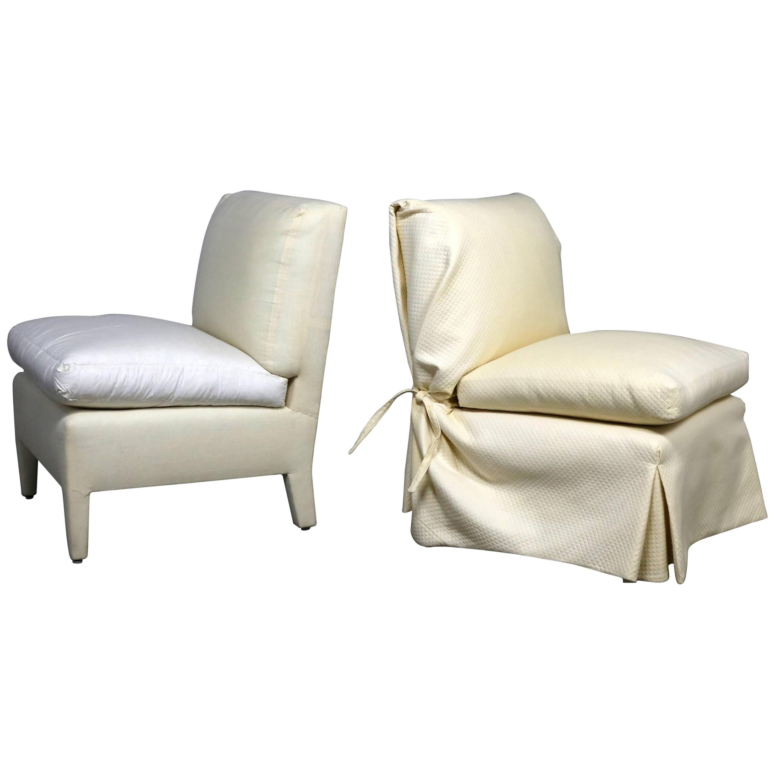 Donghia Slipper Chair by Angelo Donghia, One Slipcovered One Not