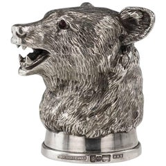 Antique Russian Solid Silver Bear Stirrup Cup, Nemirov-Kolodkin, circa 1896