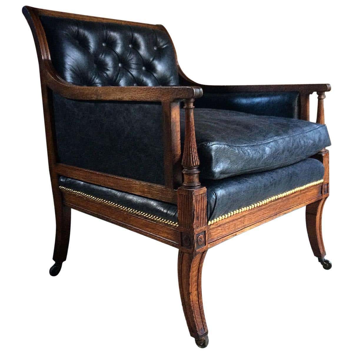 Antique Library Chair Lounge Club Leather Oak Early Victorian, 1840 at ...