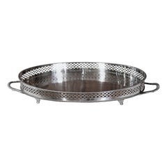 19th Century English Silver on Copper Oval Tray with Gallery and Stamped