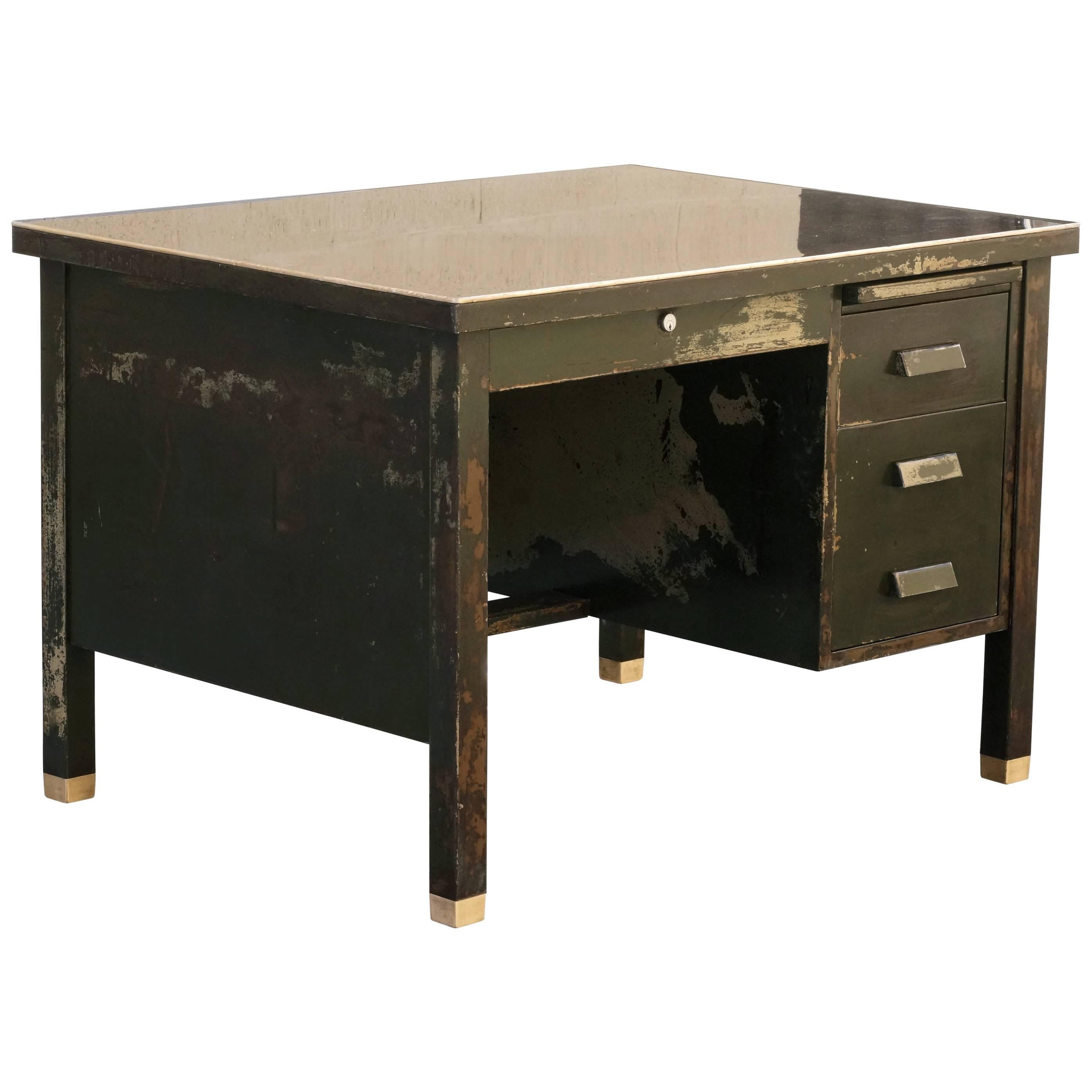1920s General Fireproofing Tanker Desk with Distressed Patina