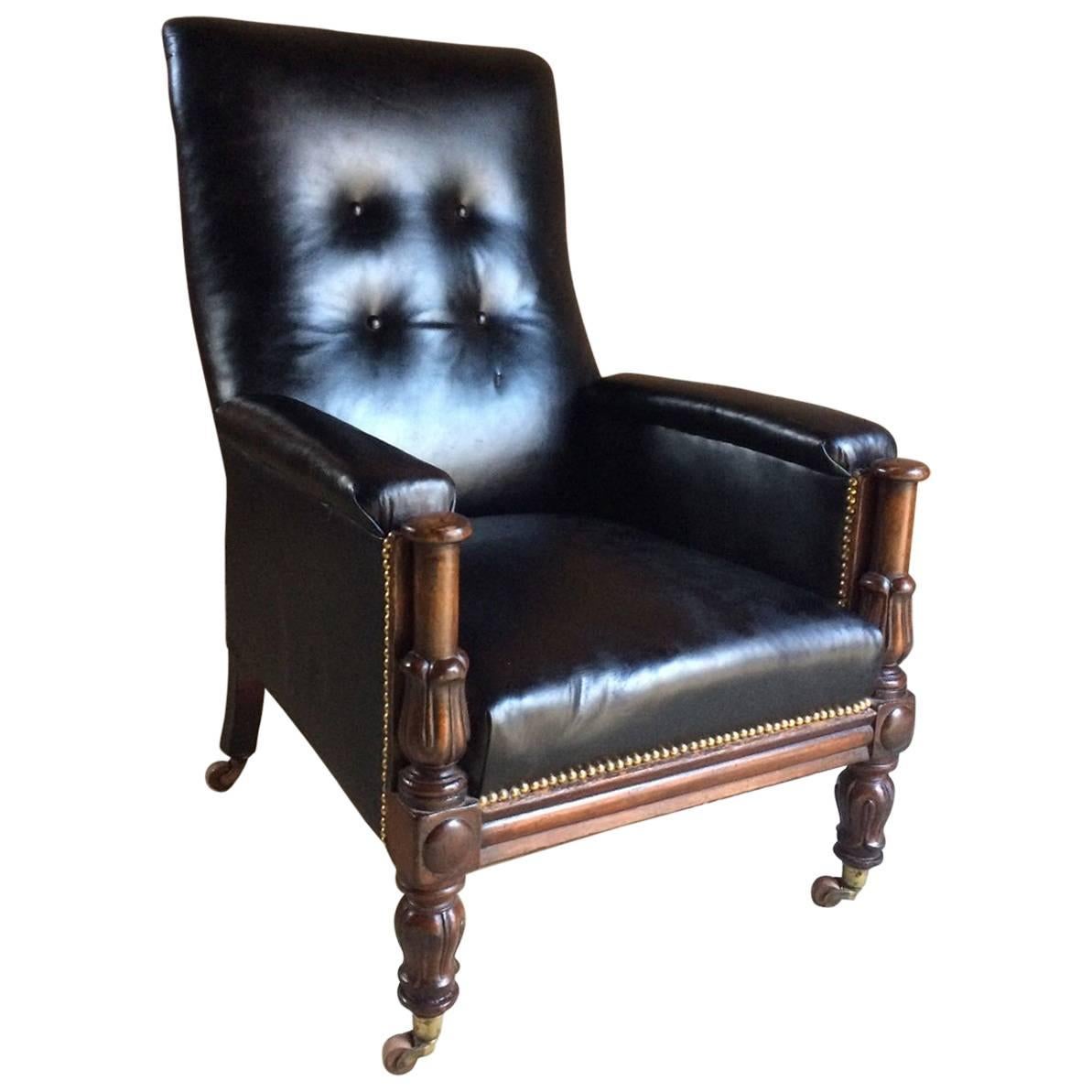 Antique Library Chair Lounge Club Leather Mahogany William IV, 1830