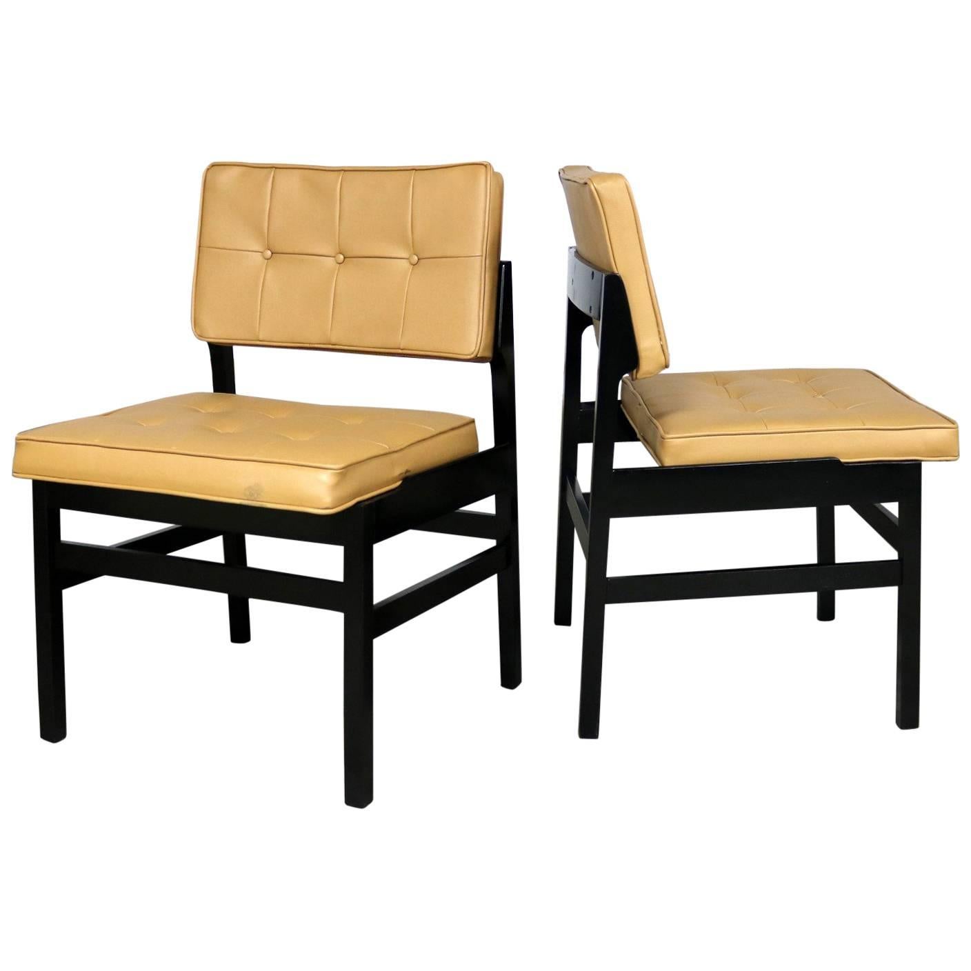 Pair of Hibriten Blackened Wood and Faux Leather Mid-Century Modern Chairs