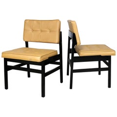 Vintage Pair of Hibriten Blackened Wood and Faux Leather Mid-Century Modern Chairs