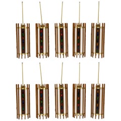 1960s Danish Teak Ceiling Lights / Chandeliers, Colorful Details. 10 available!