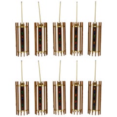 Vintage 1960s Danish Teak Ceiling Lights / Chandeliers, Colorful Details.  10 available!