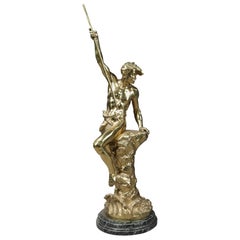 Italian Neoclassical Gilt Portrait Sculpture of a Young Poseidon Signed Ferrano