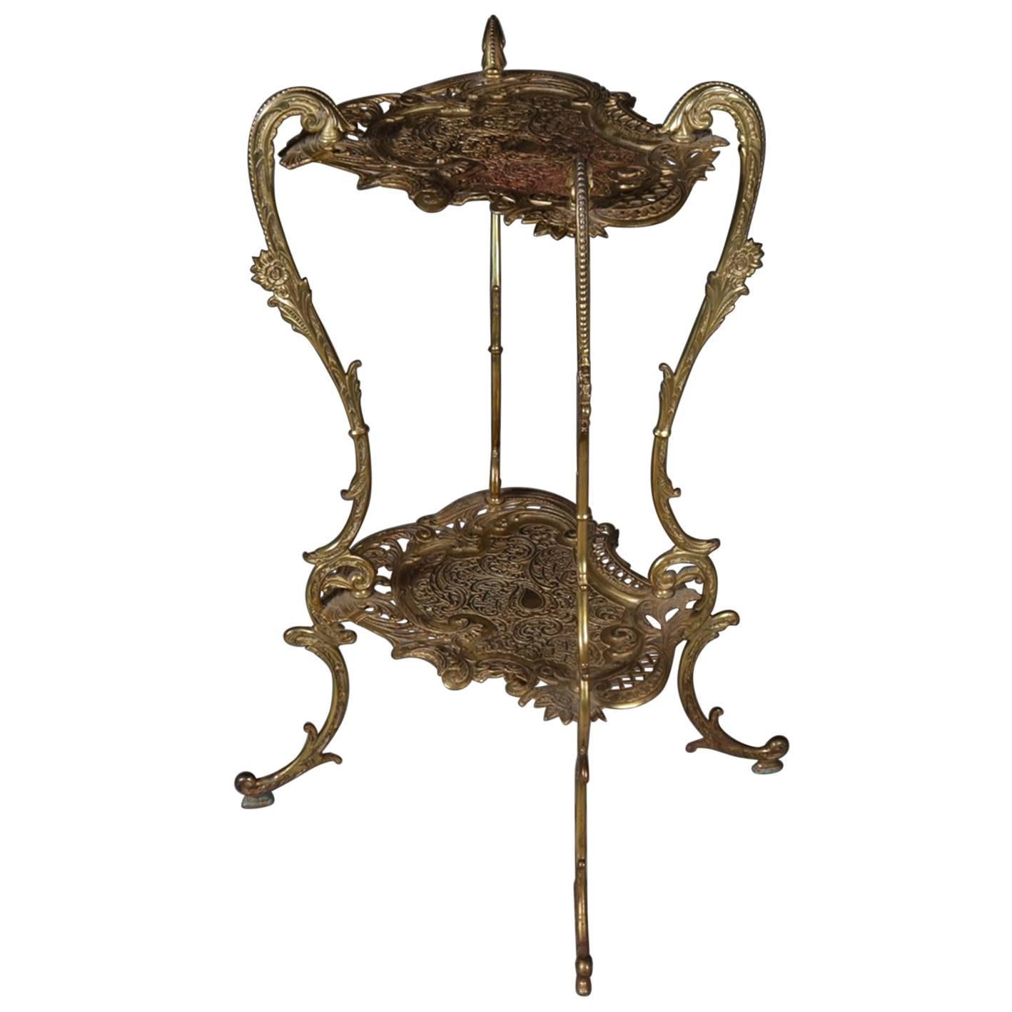 Antique French Rococo Gilt Two-Tier Scroll and Foliate Plant Stand, circa 1880