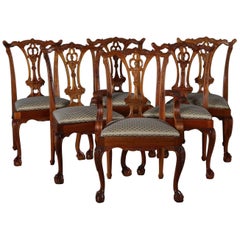 Six Baker School Carved Mahogany Chippendale Style Ribbon Back Dining Chairs