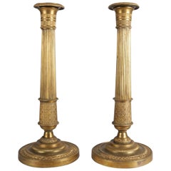 Antique French Gilt Bronze Napoleon III Style Classical Column Candlesticks
