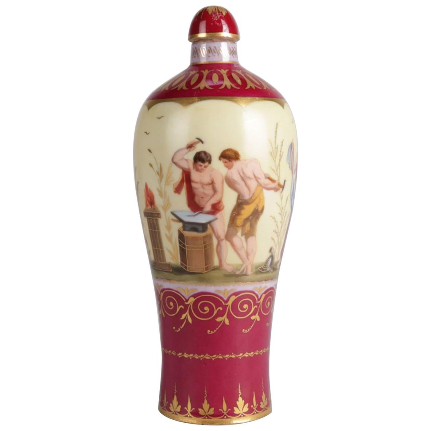 Antique Austrian Royal Vienna Classical Gilt Porcelain Scent Jar Signed Vulcan