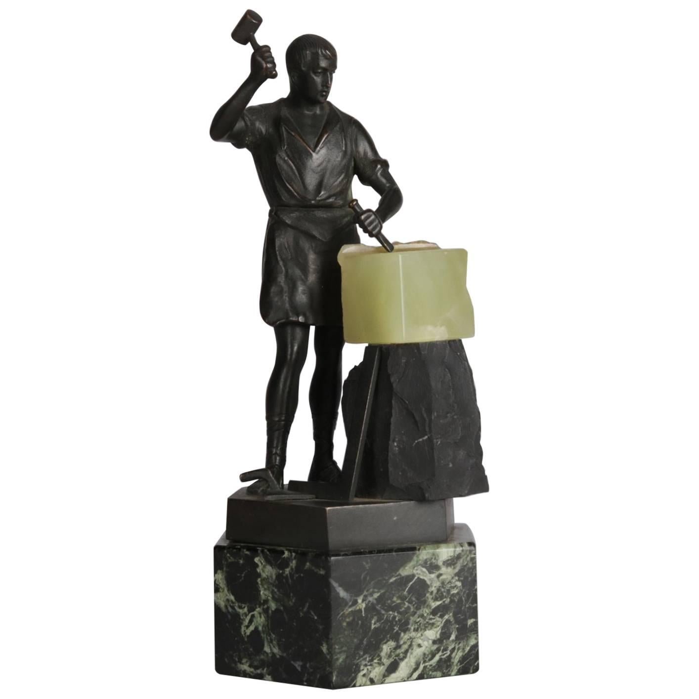 Figural Cast Bronze Portrait Sculpture of Classical "Self-Made Man", Signed Kerk