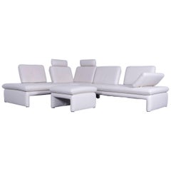 Willi Schillig Designer Corner Sofa Set Leather White Function Foot Stool