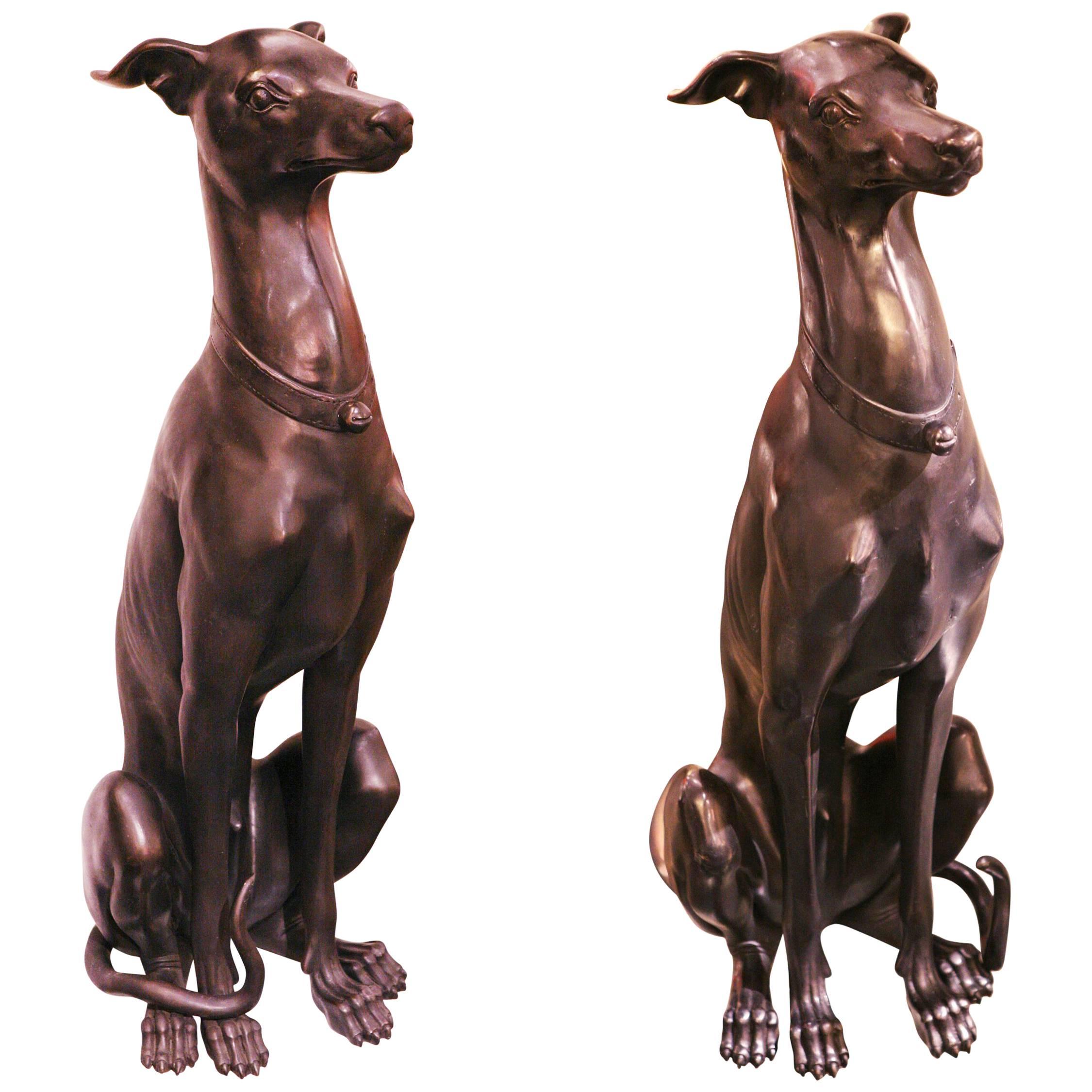 Greyhound Sculpture Set of Two in Solid Bronze