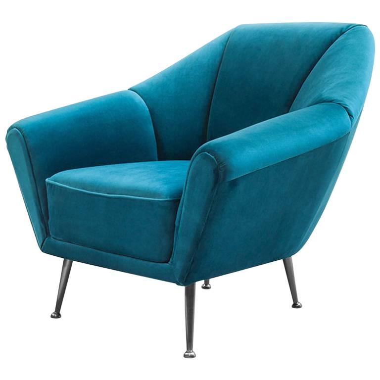 Tomy Armchair with Aqua Blue Velvet For Sale