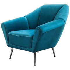 Fauteuil Tomy avec velours bleu turquoise