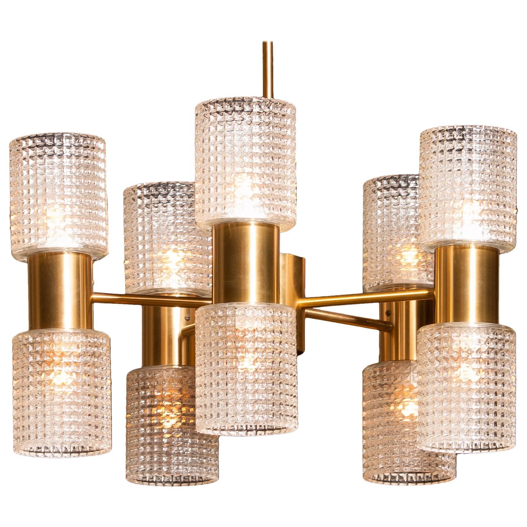 1960s, Brass and Glass Chandelier by Carl Fagerlund for Orrefors