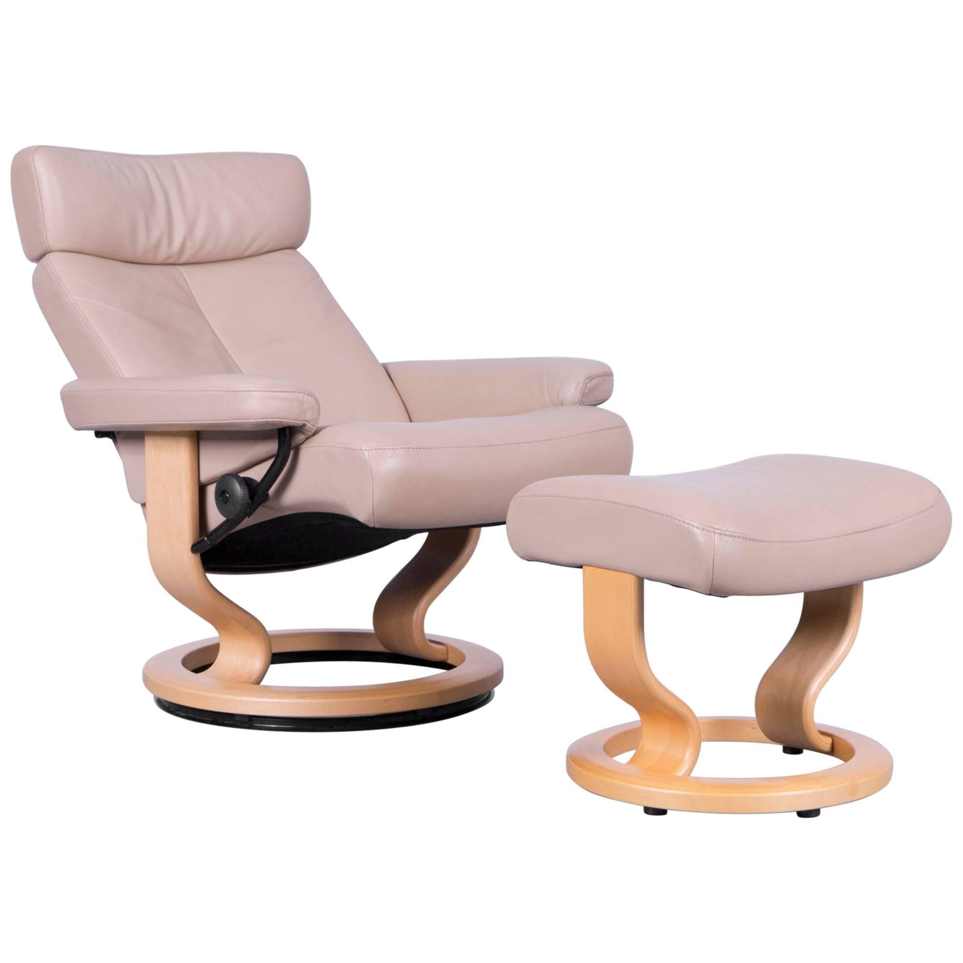 Ekornes Stressless Orion Armchair and Footstool Beige Leather Recliner Chair For Sale