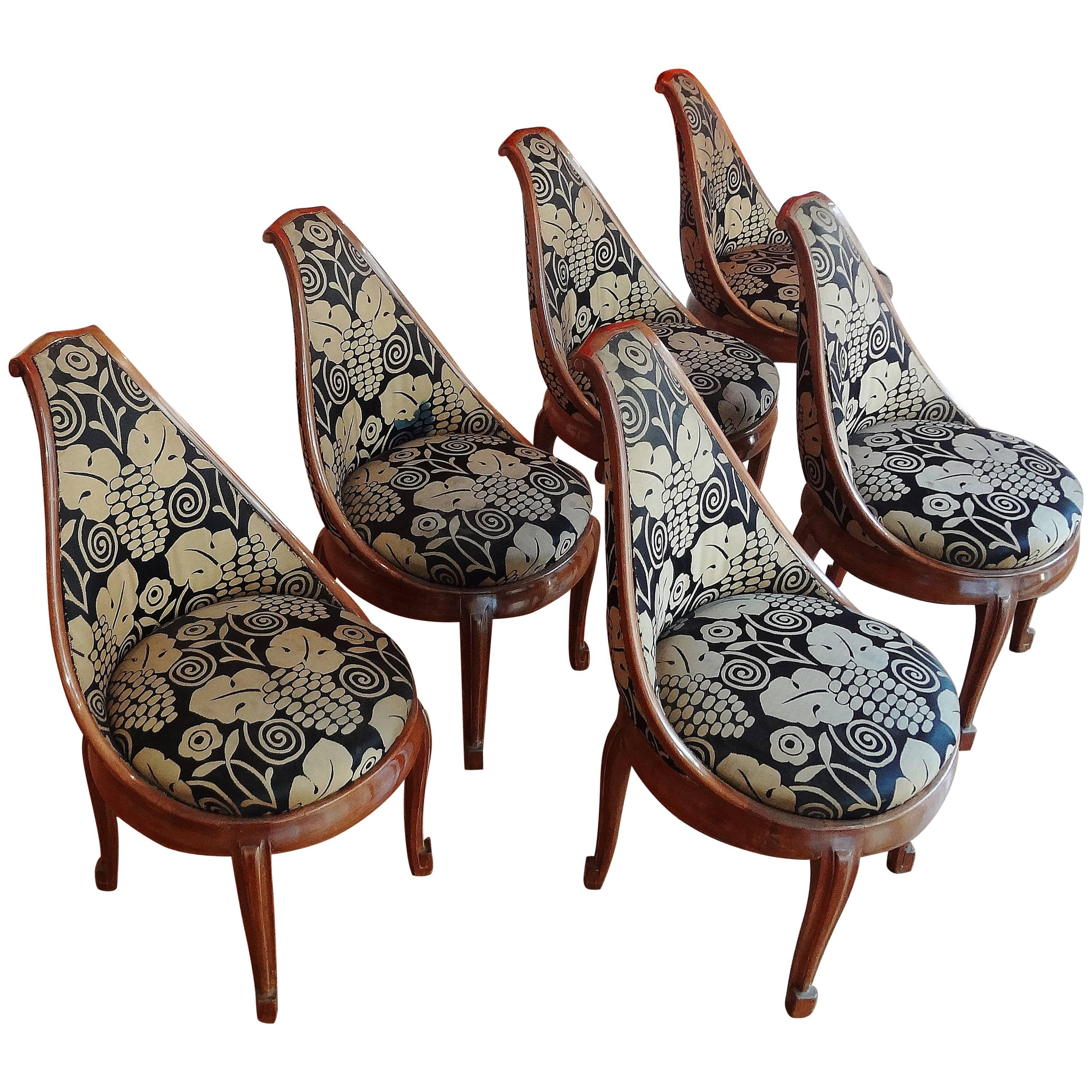 Set of Six Mahogany Chairs by Sue et Mare, 1925