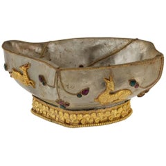 Antique Chinese Silver-Gilt and Rock Crystal Gem Set Brush Wash Bowl, circa 1880