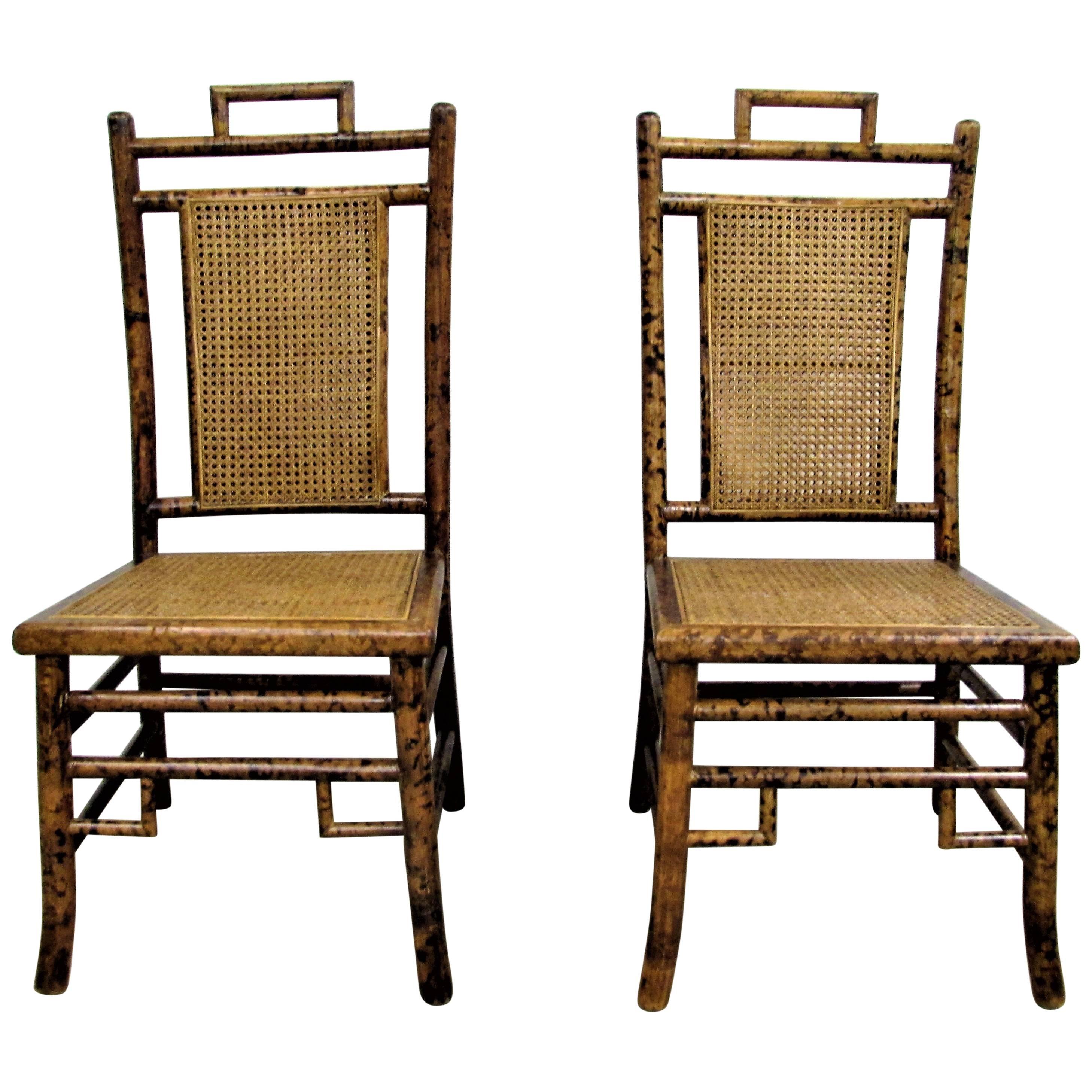 Pair of Baker Faux Tortoise Shell Chinoiserie Chairs