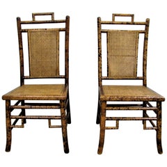 Pair of Baker Faux Tortoise Shell Chinoiserie Chairs