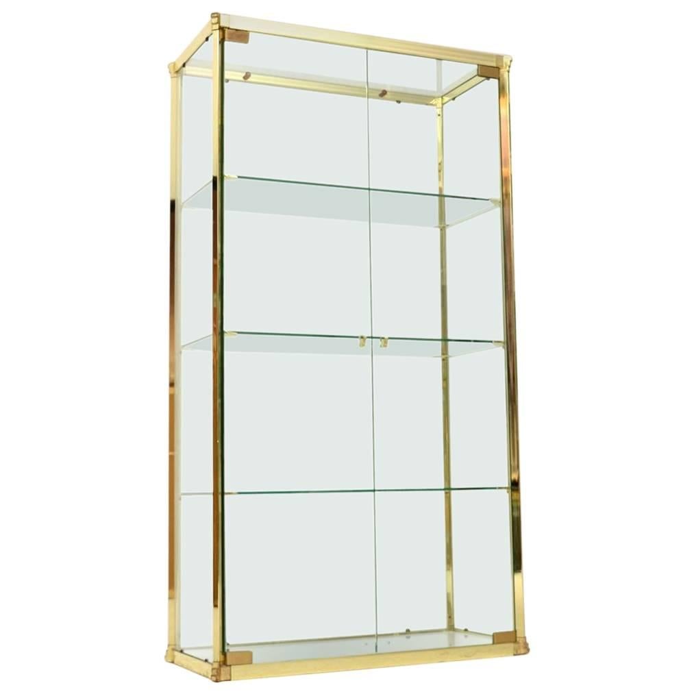 1970s Vintage Italian Brass and Glass Display Cabinet or Bookcase