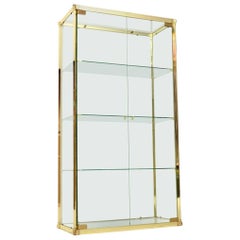 1970s Vintage Italian Brass and Glass Display Cabinet or Bookcase