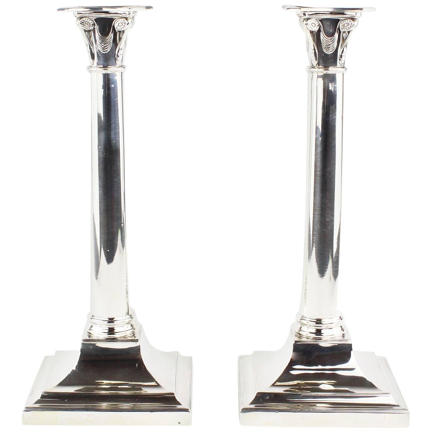 Rare Pair of Candlesticks, Sheffield in 1932, 925 Sterling Silver, Hallmarked For Sale