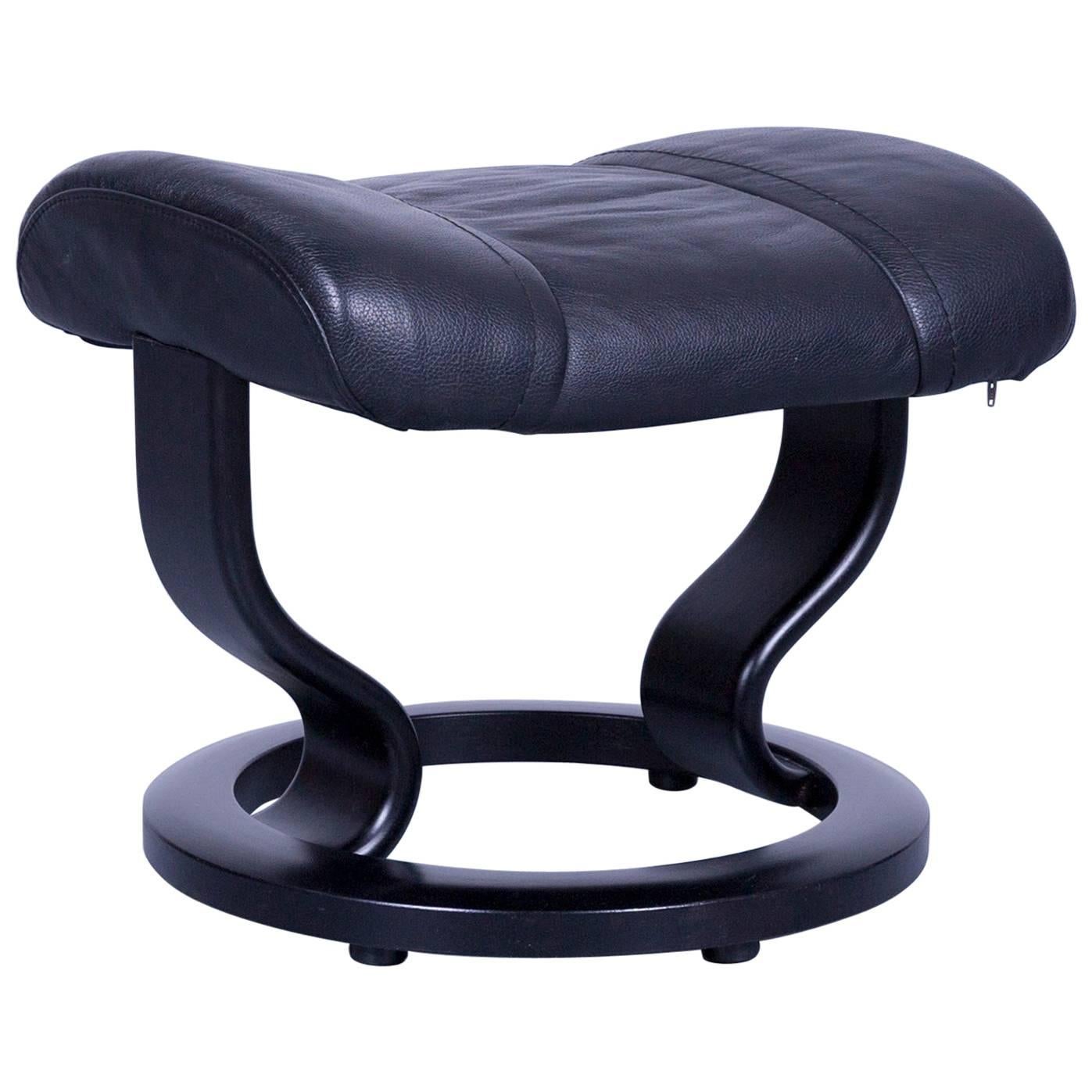 Ekornes Stressless Wing Footstool Black Leather Modern Footrest Designer Wood